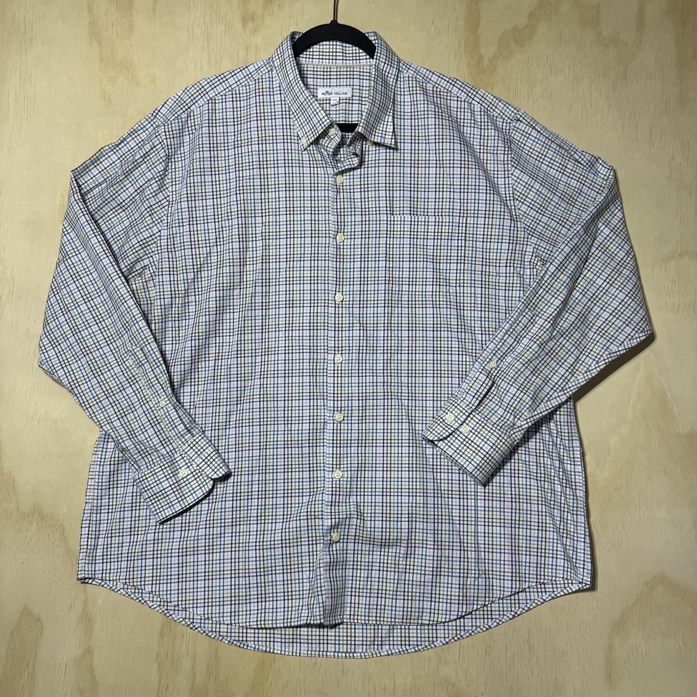 Peter Millar XL Button Down Shirt Men's‎ Check Plaid Cotton Long Sleeve Casual